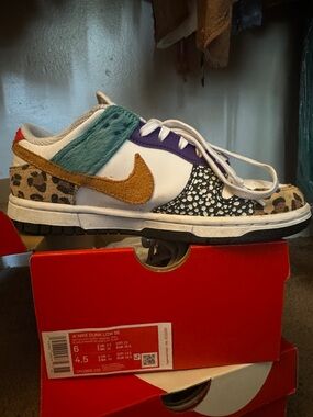 Nike Dunk Low SE Multi-Animal Patchwork in White, Tan, Green & Purple